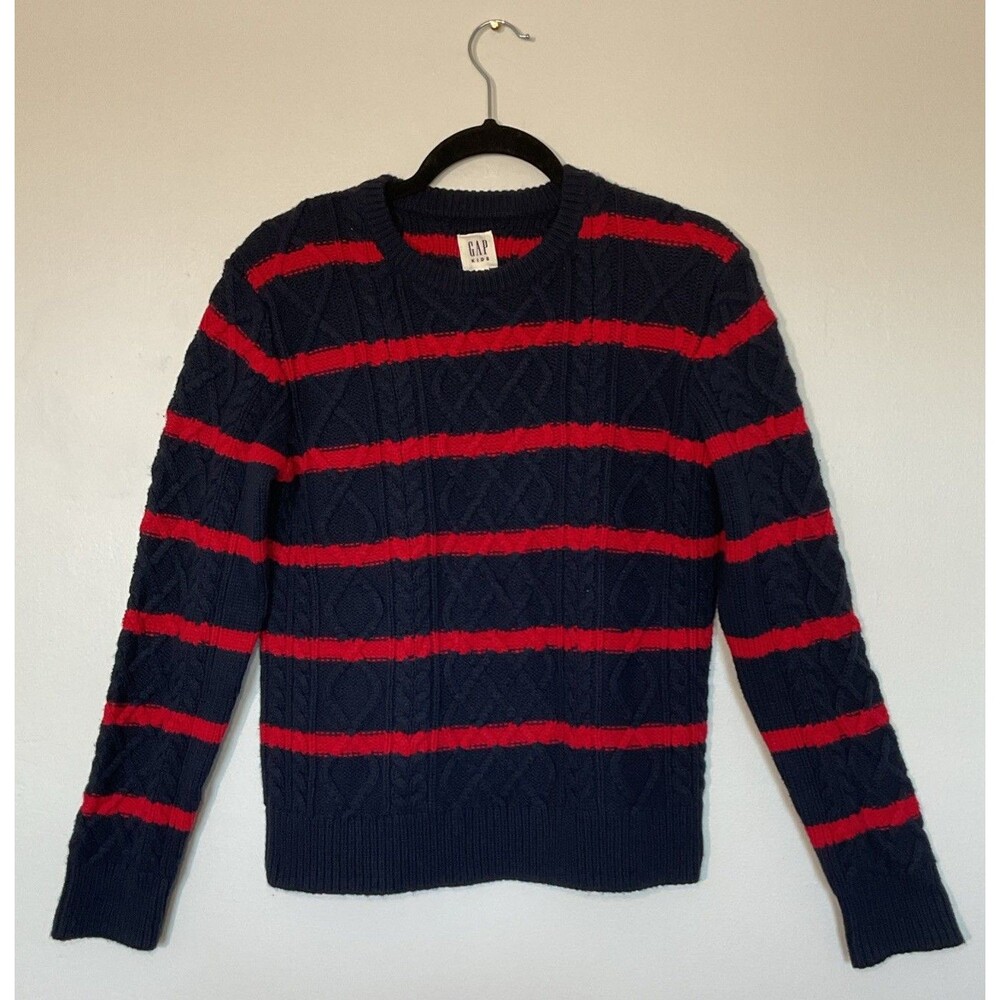Gap Kids Boys Toddler  Cable Knit Sweater Striped Navy Blue Red Size XXL (14-16)